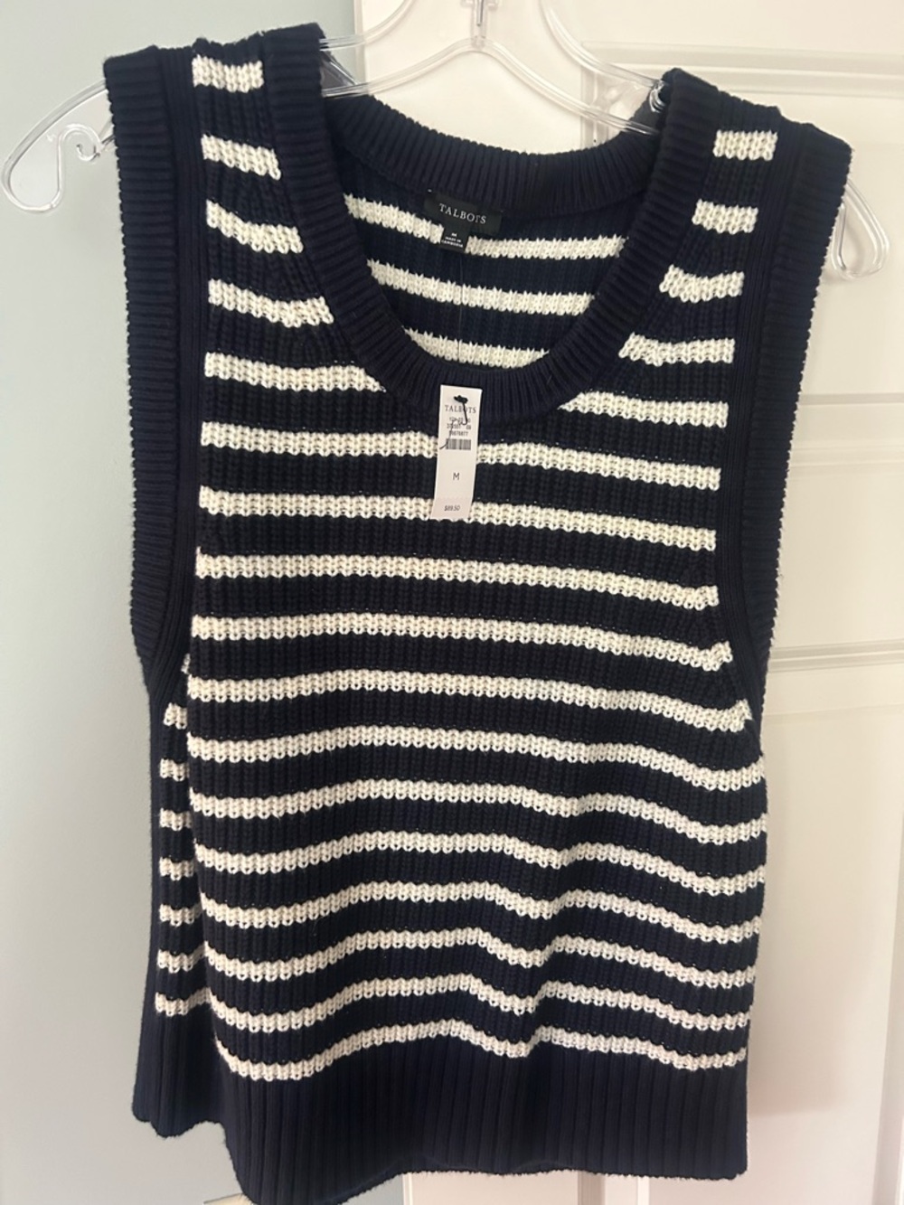 Talbots Black and White Striped Knit Tank Sweater Vest